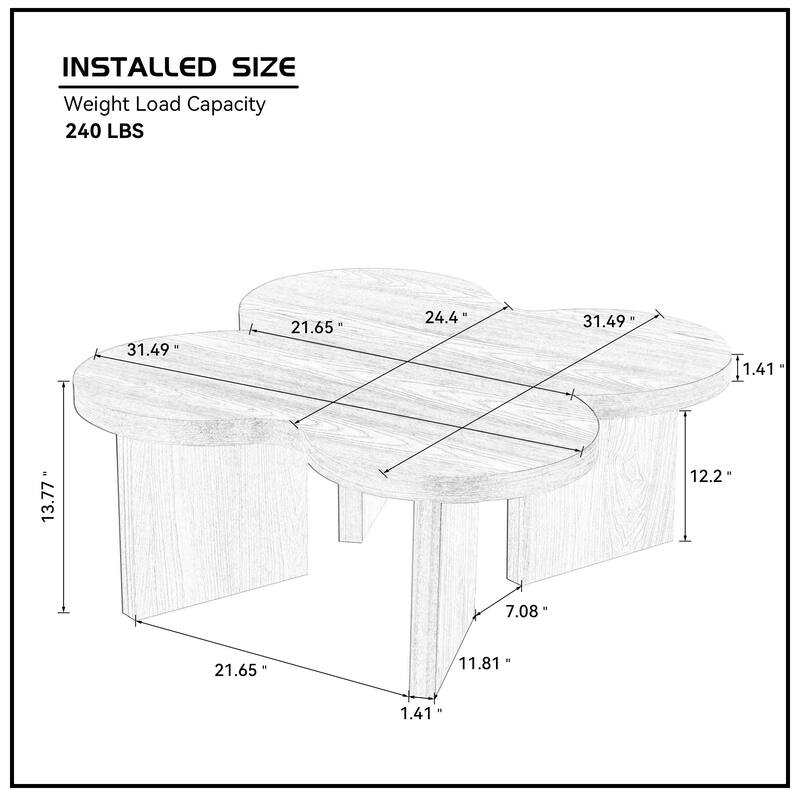 Accent Butterfly Coffee Table with Sturdy Legs, Wood Nesting Coffee Table, Modern Low Center Table for Living Room, Office
