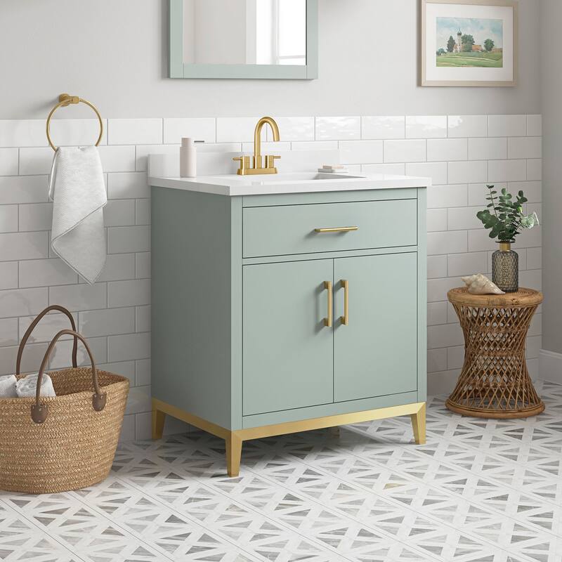 Diya Undermount Single Sink Bathroom Vanity with White Engineered Marble Top