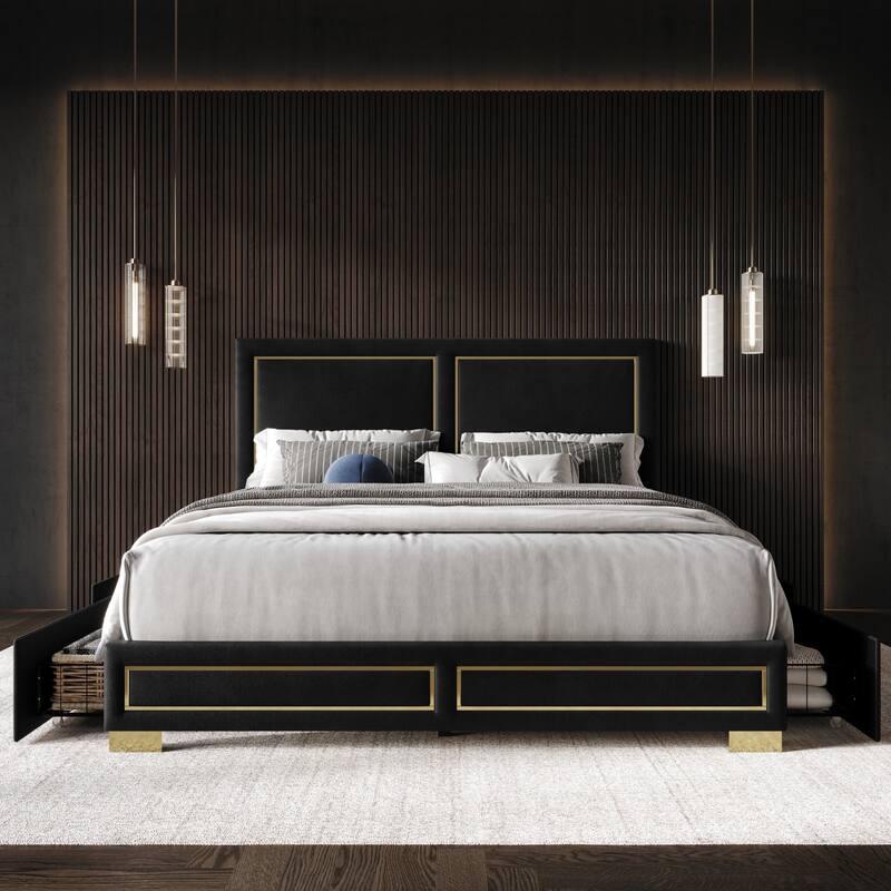 Jasper Upholstered Storage Platform Bed - Black - King