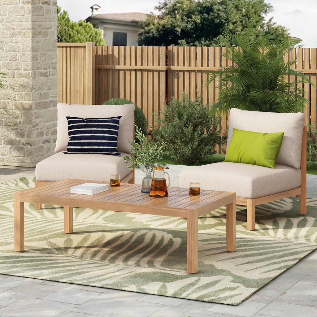 Christopher Knight Home - 3-Piece Acacia Wood Outdoor Conversation Set with Rope Back Chairs & Coffee Table, Light Teak Finish