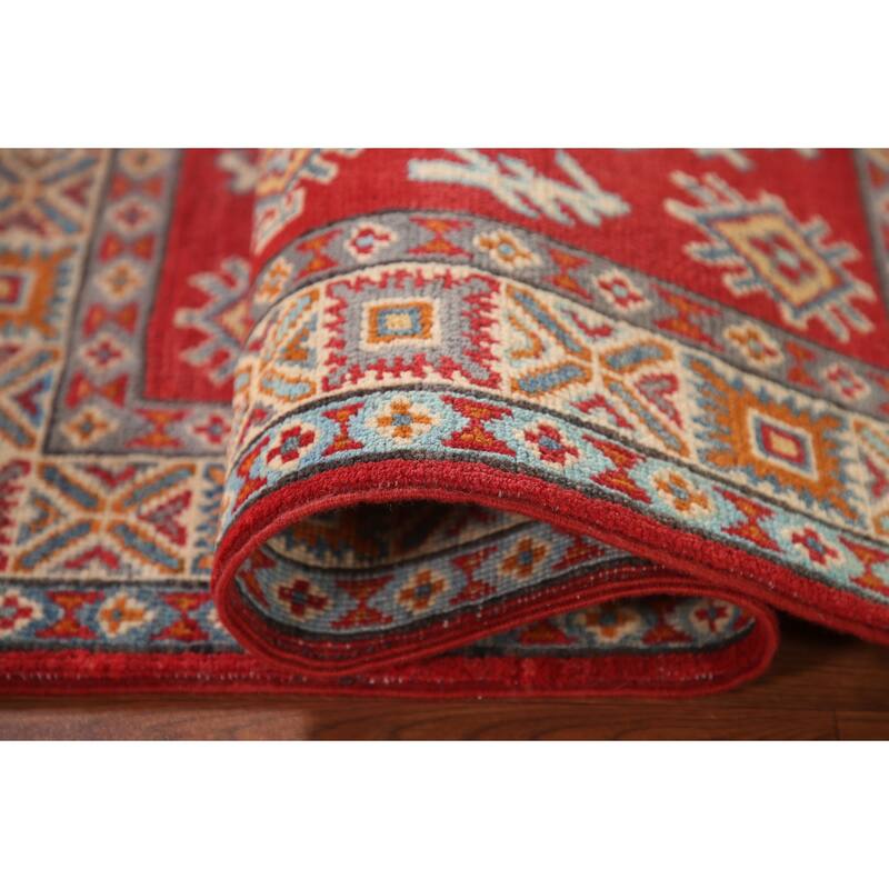 Kazak Oriental Accent Rug Hand-Knotted Geometric Red Wool Carpet - 2'9"x 4'1"