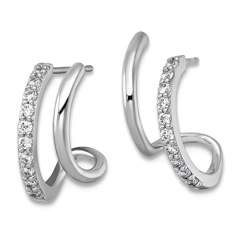 Curata 10k Yellow or White Gold Trendy Cubic Zirconia Double Hoop Earrings - 13.5x6.5mm - Rose