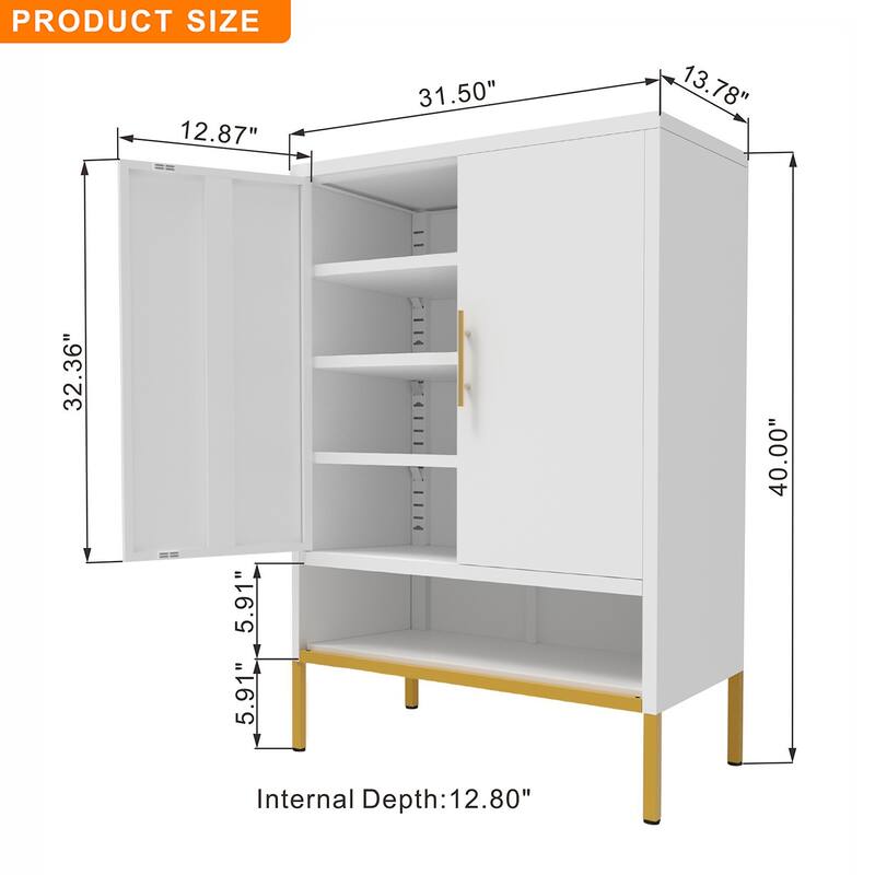 40" Tall 2-Door Metal Shoe Cabinet - 7-Tier Hidden Organizer with Adjustable Shelves for Entryway, Closet, Bedroom