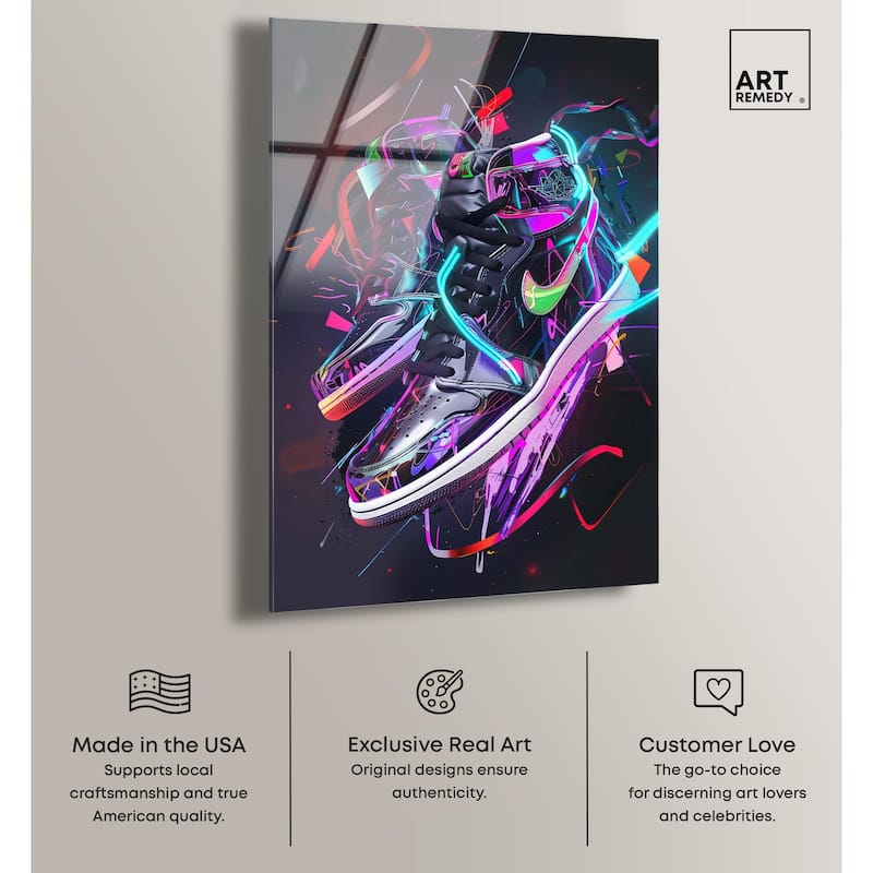 Neon Ribbons Sneakers Acrylic by Art Remedy, Ready to Hang