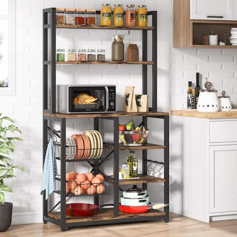 6 Tier Kitchen Bakers Rack with Storage Shelf Microwave Stand with 2 Pull Out Wire Baskets