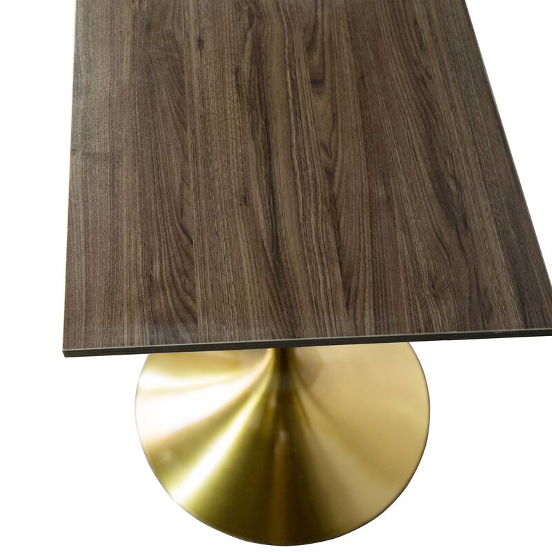 Verve 43 in. Tall Bar Height Dining Table Square MDF Wood Tabletop in Gold Stainless Steel Pedestal Base Accent Bar Table