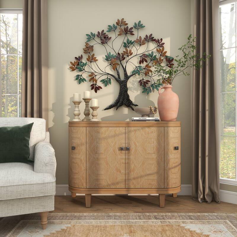 Multi Colored Metal Tree Home Wall Decor with Leaf Detail