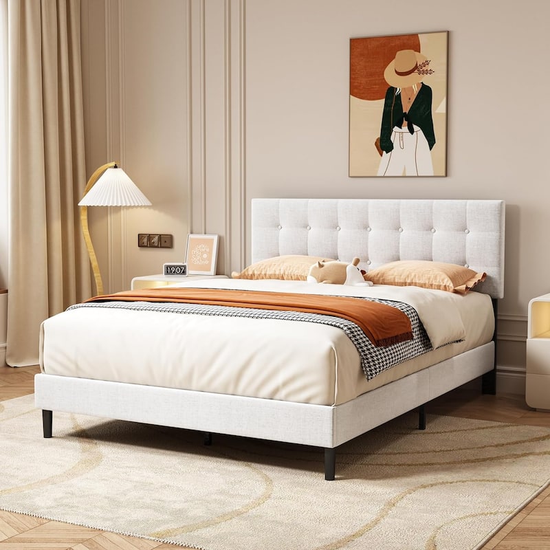 Alazyhome Square Tufted Upholstered Platform Bed Frame