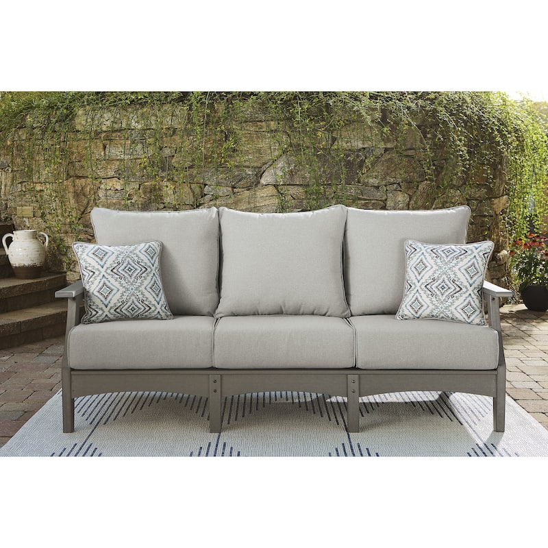 Signature Design by Ashley Visola Gray Outdoor Sofa and Coffee Table - 80"W x 33"D x 37"H