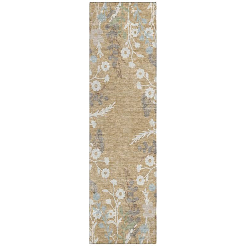 Machine Washable Indoor/ Outdoor Floral Border Chantille Rug