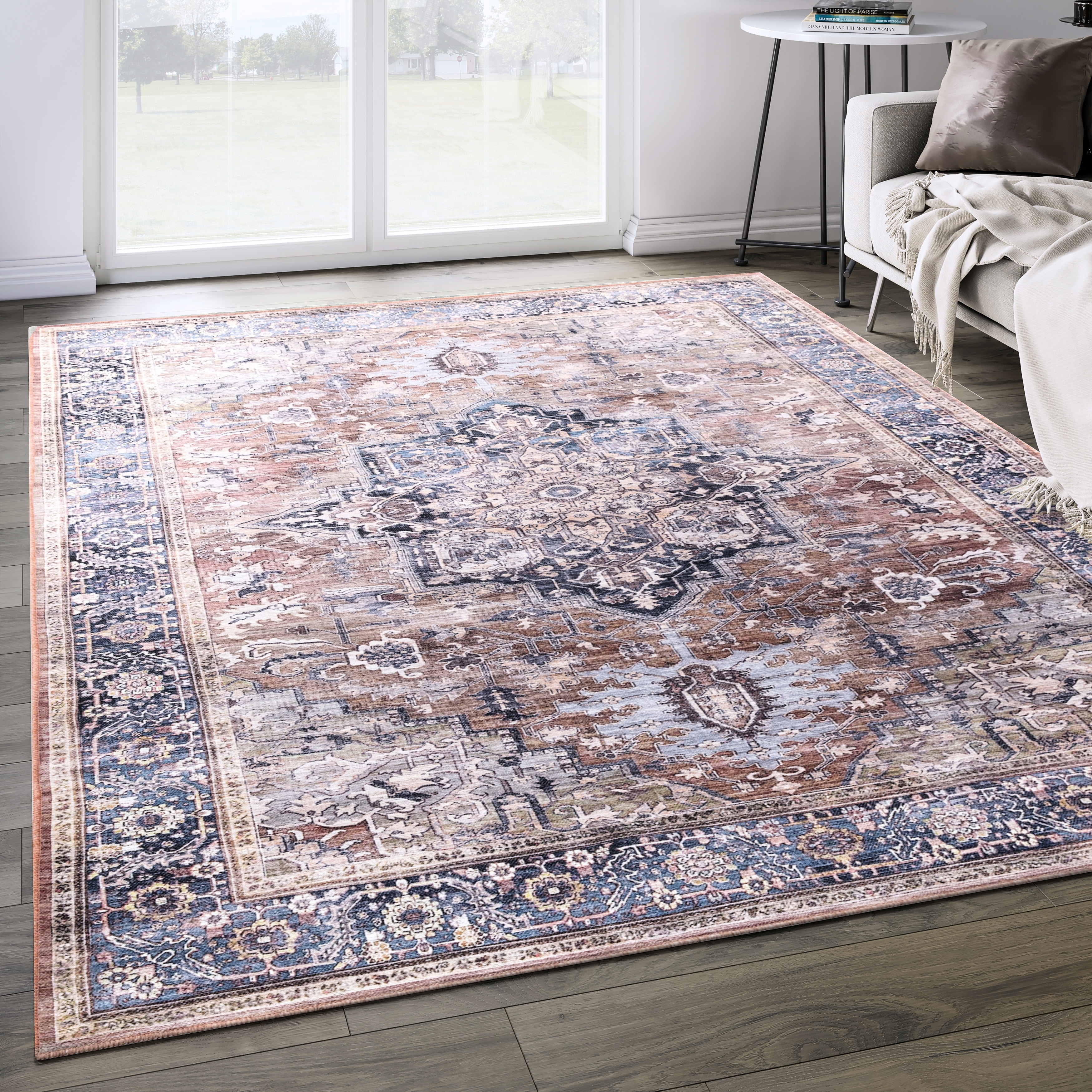 Abani Rugs Lola LOL150A Brown Blue Medallion Area Rug