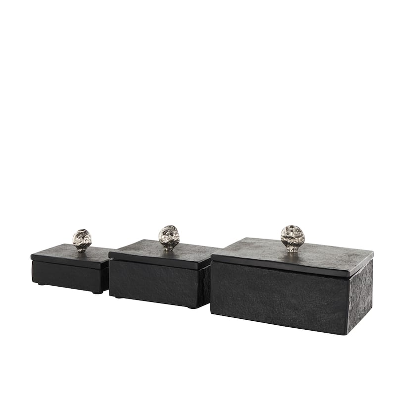 Black Marble Box with Textured Silver or Black Aluminum Knobs (Set of 3)