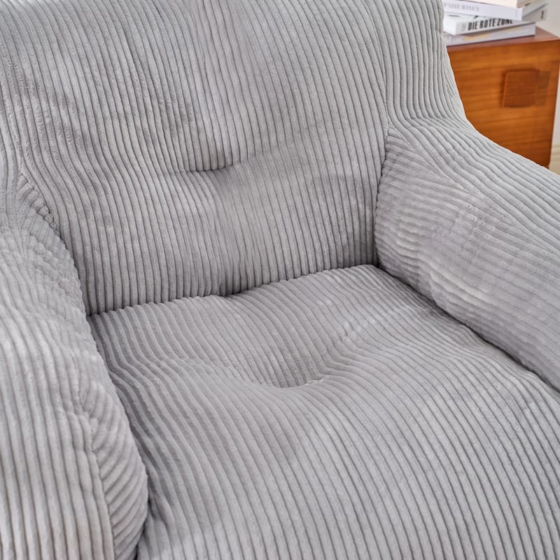 Corduroy Faux Fur Deep Seat Bean Bag Chair, High Density Memory Foam Lounge Chair, Comfy Lazy Sofa with Armrests