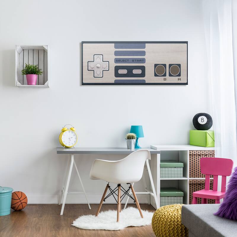 Stupell Vintage Video Game Entertainment System Classic Controller Blue Canvas Wall Art