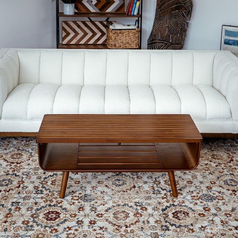 GDFStudio - Alice Modern Solid Wood Coffee Table with Slatted Storage Compartment - 44"