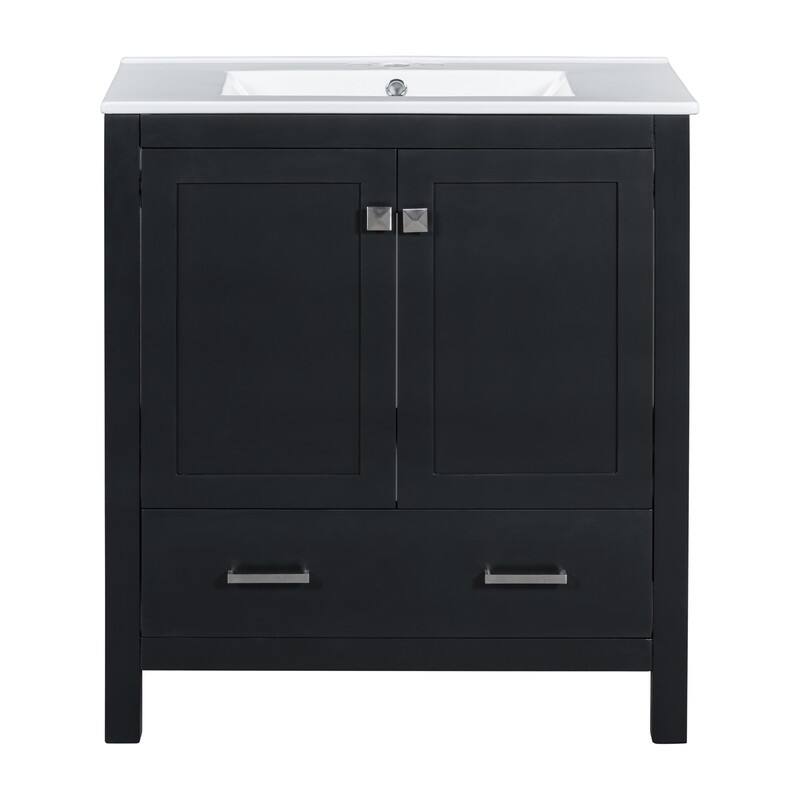 30" Black Solid Wood Bathroom Vanity Set - Undermount Sink Combo with 2 Doors, 1 Drawer & Soft-Close Mechanism‌ - Black