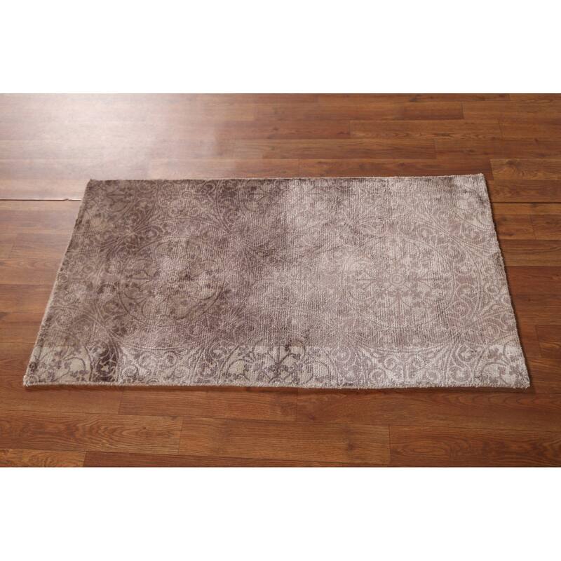 Beige Geometric Modern Oriental Accent Rug Handmade Wool Carpet - 2'1"x 3'9"