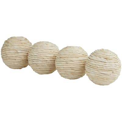 Jute Rope Handmade Decorative Ball Orbs & Vase Filler - Set of 4 Beige, White, Brown - Roche River Decor