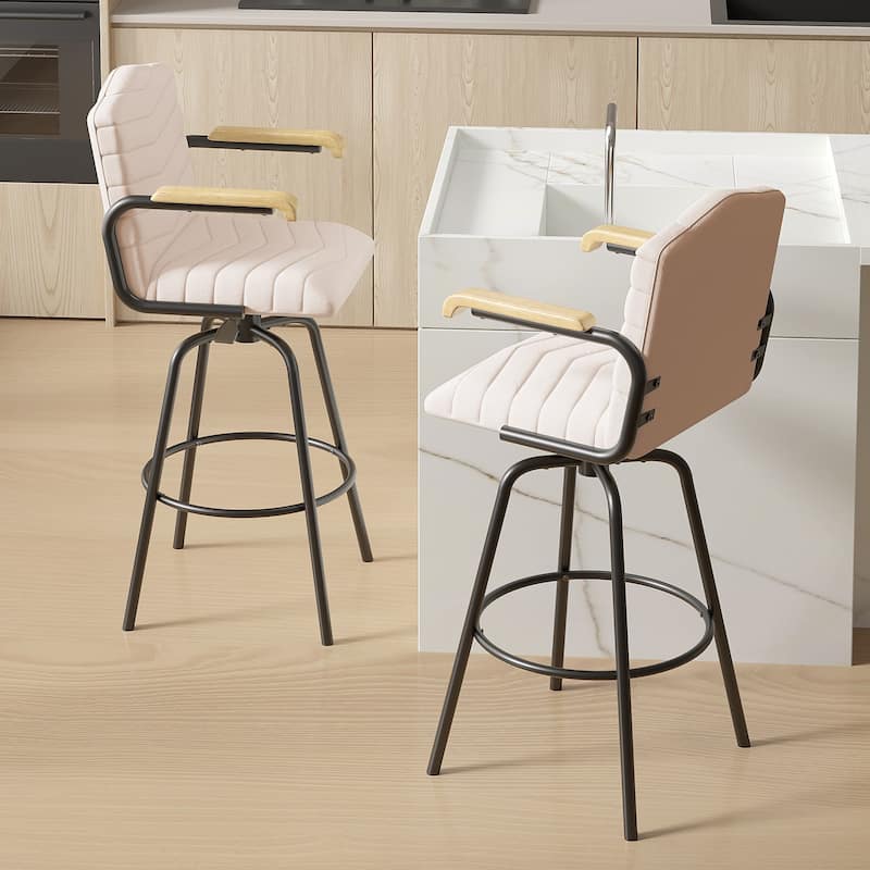 Javlergo Bar Height Bar Chairs Upholstered Bar Stools with Back and Arms Tall Kitchen Island Seating for Home/Commercial Use