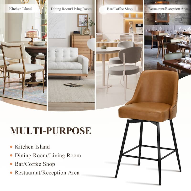 Industrial Swivel Bar Stools(Set of 2/4/6, Adjustable for Counter Height, 360° Spin & Plush Cushioned Seat