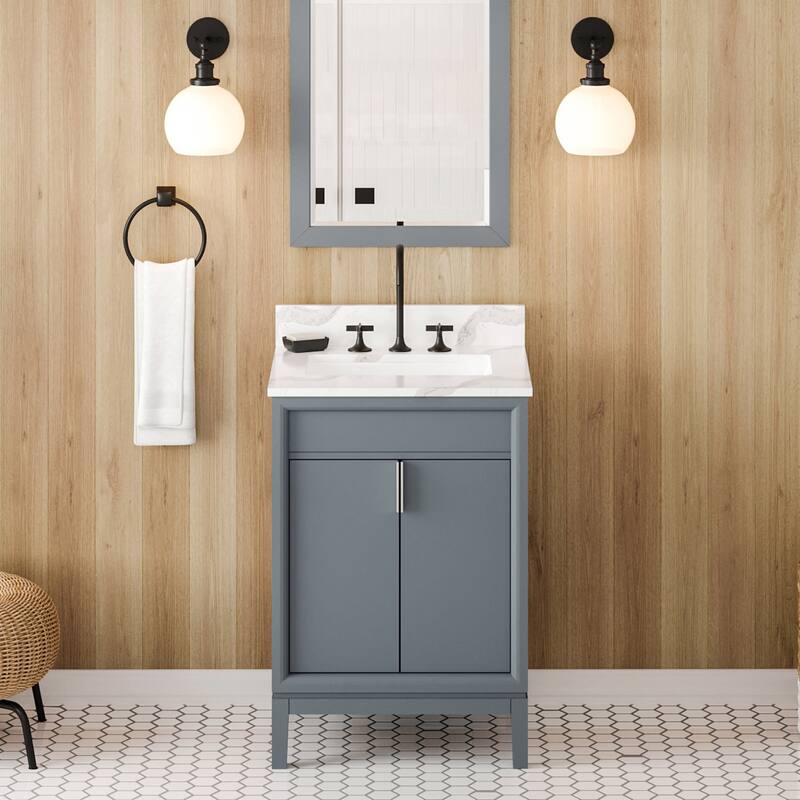 Jeffrey Alexander VKITTHE24R-QUARTZ Theodora II 24" Free Standing - Blue Steel / Calacatta Vienna
