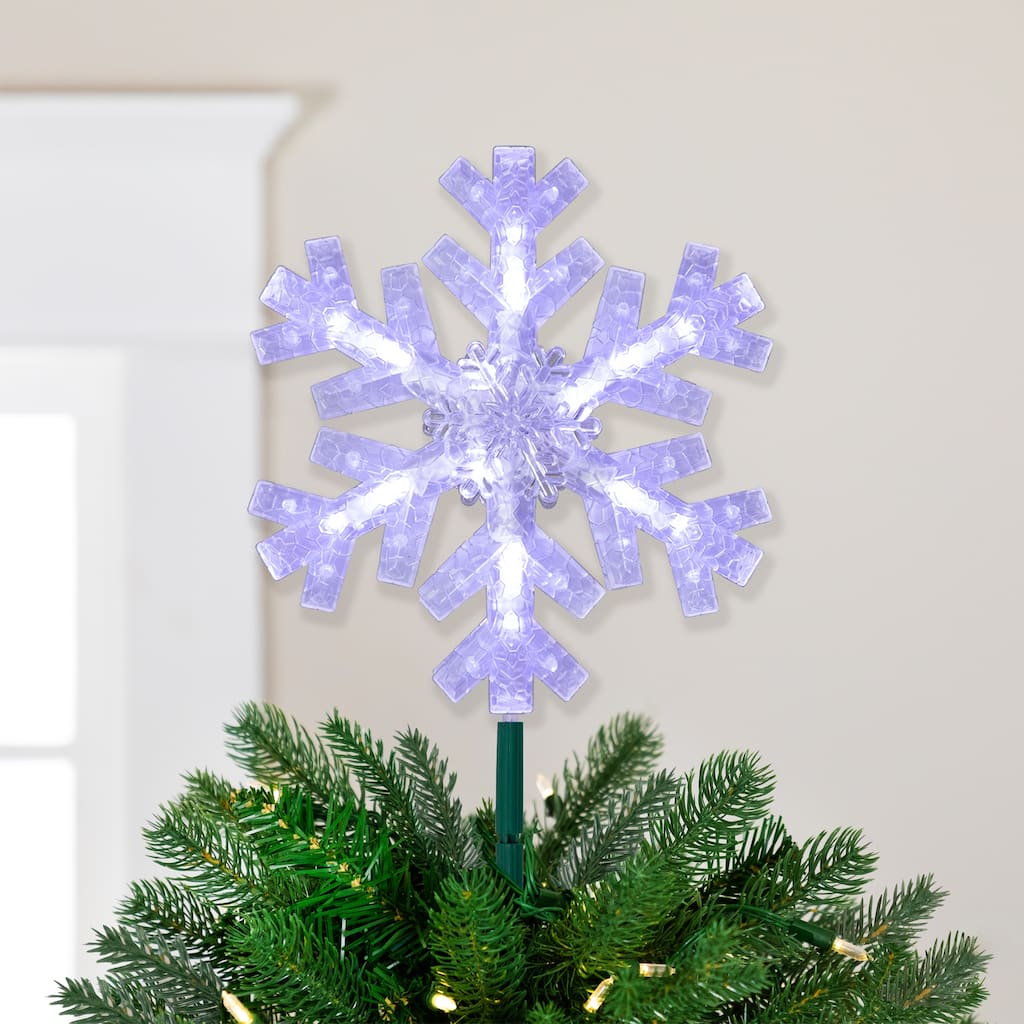 14.75" LED Clip-On Snowflake Christmas Tree Topper, White Lights