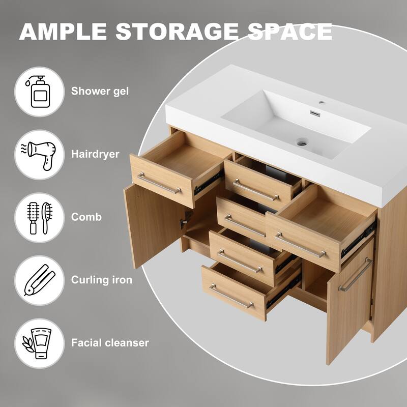Beingnext 48"/60" Bathroom Vanity with Sink, Freestanding Bathroom Vanity with 6 Drawers and 2 Doors