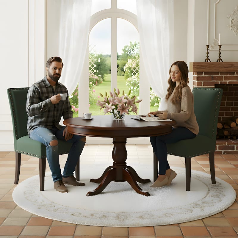 Dining Chairs Upholstered Velvet Nailhead Trim Wood Legs High Back