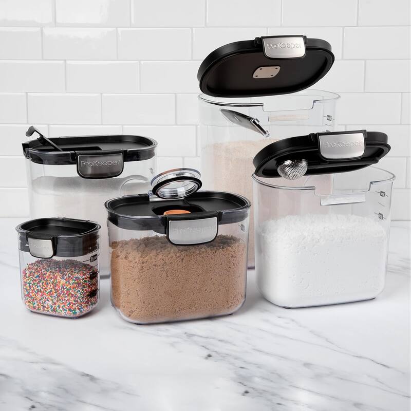ProKeeper+ 9 Piece Clear Plastic Airtight Food Flour and Sugar Baker's Kitchen Storage Organization Container