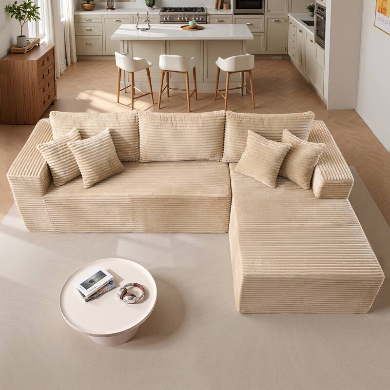 OVIOS All-Foam Plush L-Shaped Sofa​ - RighttChaise-Beige