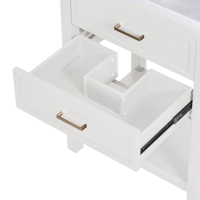 Roomfitters 24 Inch Bathroom Vanity with Sink, Modern Storage Cabinet with 2 Drawers, Freestanding Single Vanity, White