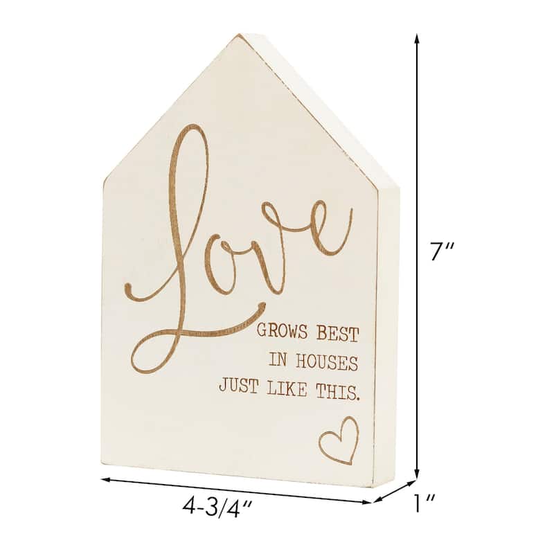 Love Grows Best In Houses Just Like This, Farmhouse Wood House-shaped Inspirational Tabletop Decor