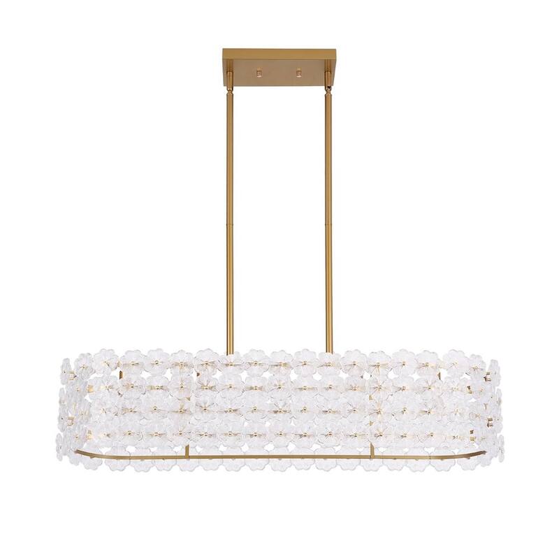 Glam 5-Light Glass Blossom Lantern Linear Island Chandelier 36.2 in