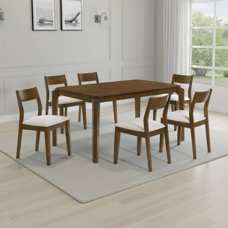 Montena 7pc Dining Table and 6 Chair Set, Beige, Dark Brown