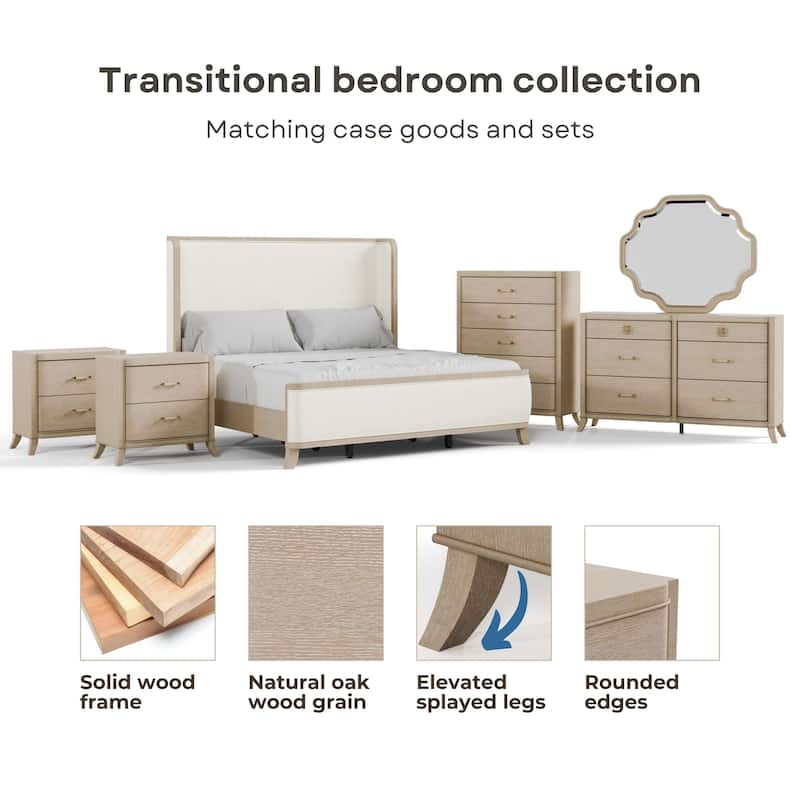Furniture of America Kian Natural Oak Solid Wood Panel Bed with High Wingback Headboard