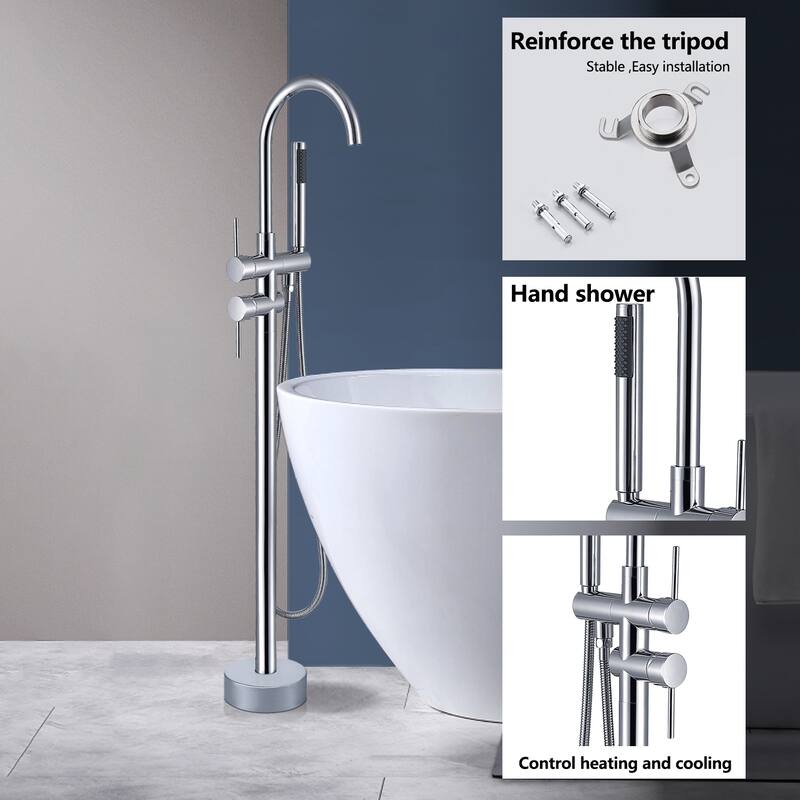 Topcraft Floor Mounted Bathtub Filler with Handheld Showerhead