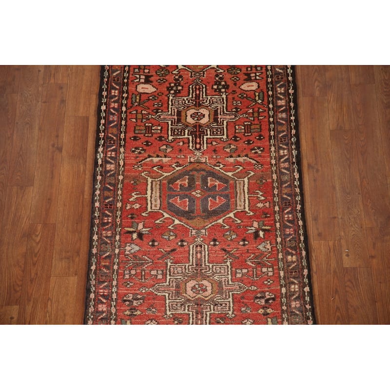 Vegetable Dye Gharajeh Persian Vintage Runner Rug Handmade Wool Carpet - 2'3"x 10'3"