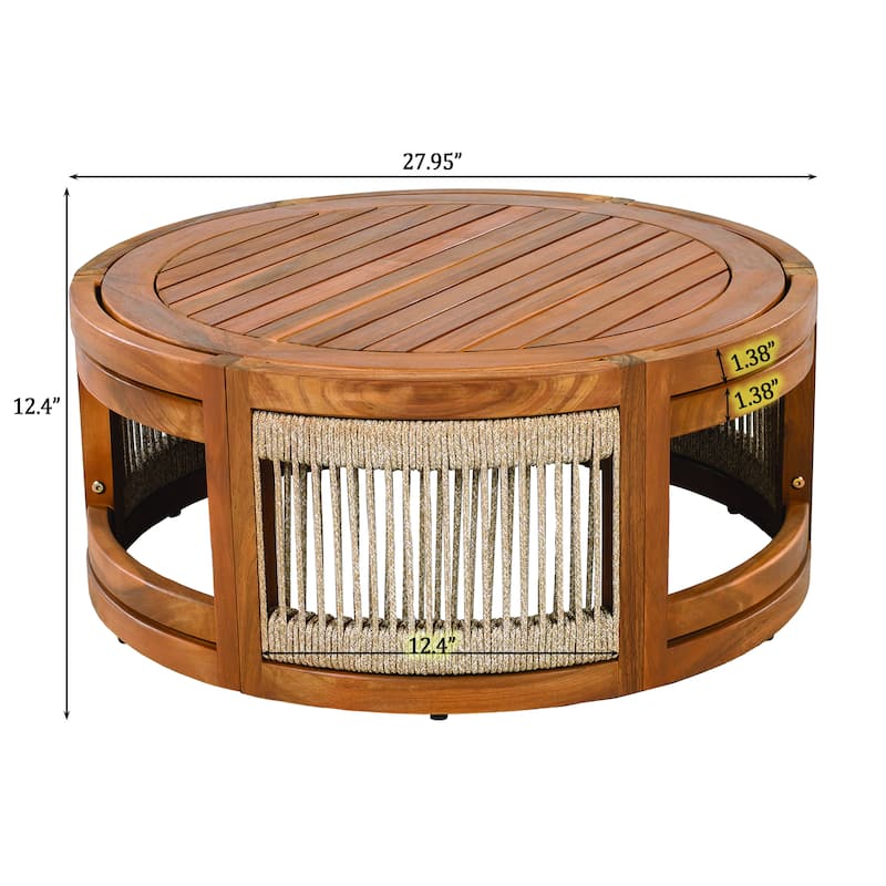 Christopher Knight Home - Outdoor 8-Piece Acacia Wood Patio Conversation Set with Rope Weave and Slatted Coffee Tables
