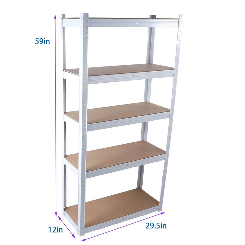 5 Tier Laminated Metal Shelving Unit Adjustable Garage Storage Utility Rack Heavy Duty Shelves Organization Multipurpose Shelf