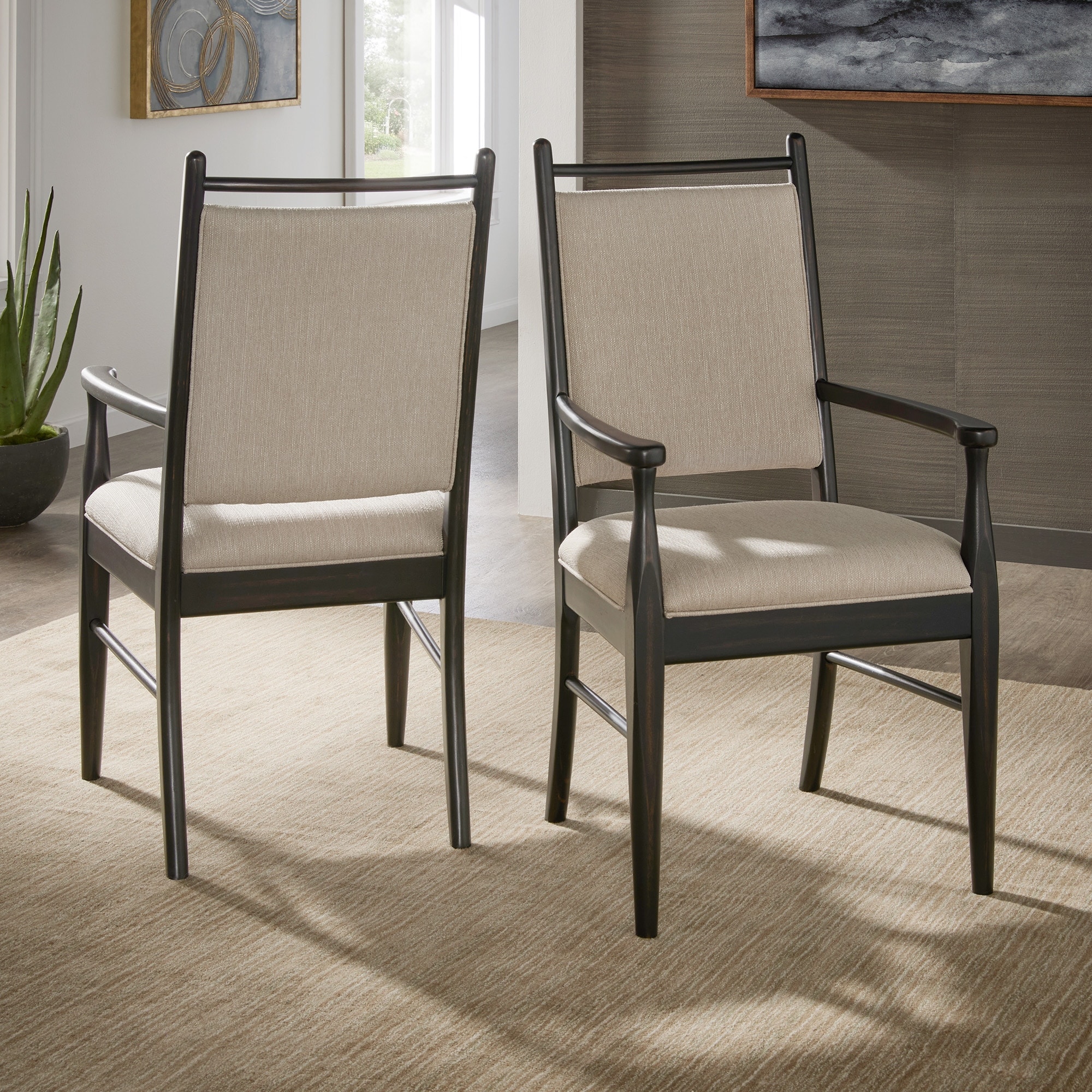 iNSPIRE Q Modern Harstad Wood Finish Beige Fabric Arm Chair (Set of 2)