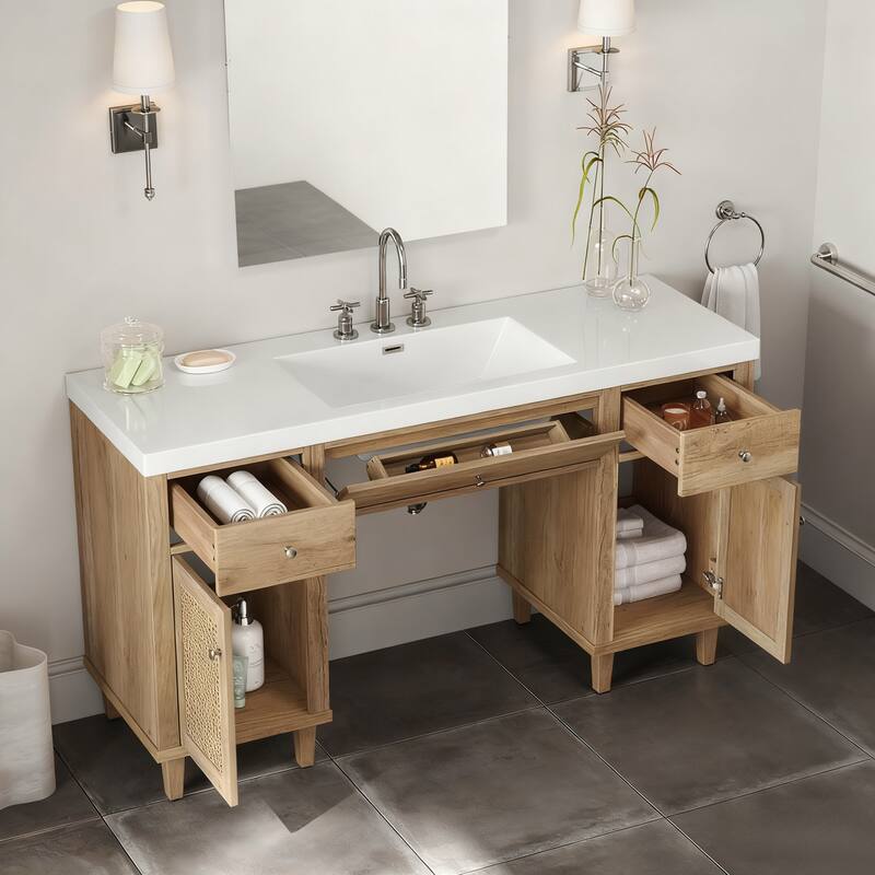60 Inch ADA Bathroom Vanity with SMC Sink, Soft Close Drawers & Tip-Out Tray