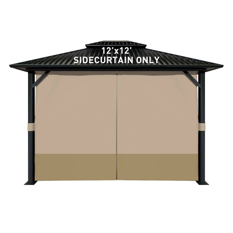 Aoodor Gazebo Curtain Replacement-Universal 4-Panel Sidewalls, Curtain Only - 12'x12' - Sand Yellow and Khaki