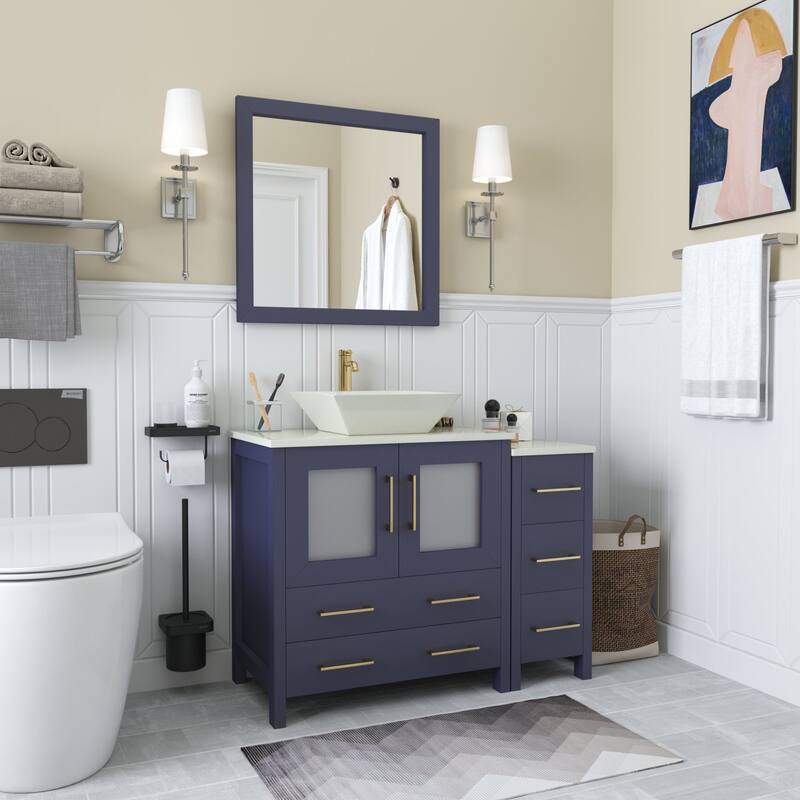 Vanity Art 42" Single Sink Bathroom Vanity Set with Engineered Marble Top and Free Mirror - 42 x 18.5 x 36 Inches