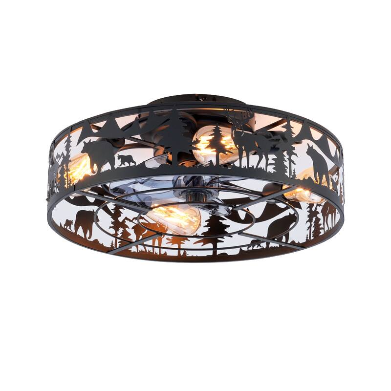 20" Caged Ceiling Fans with Remote, Bladeless Ceiling Fan 6 Speed Reversible with Remote Control - Matte Black - Matte Black