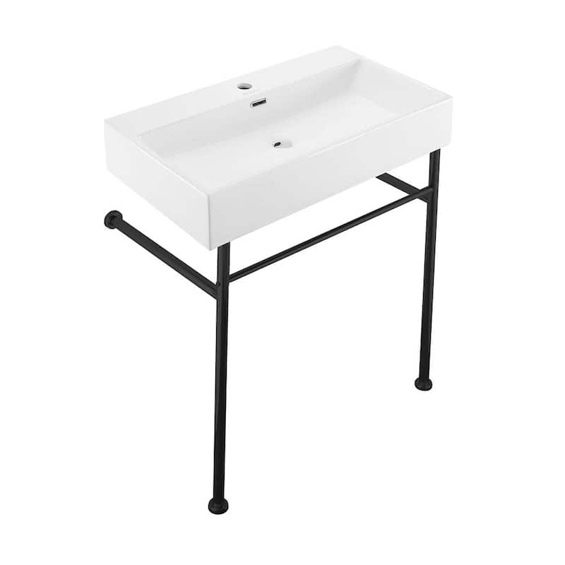 Swiss Madison Claire 30" Rectangular Ceramic Console Bathroom Sink - Matte Black