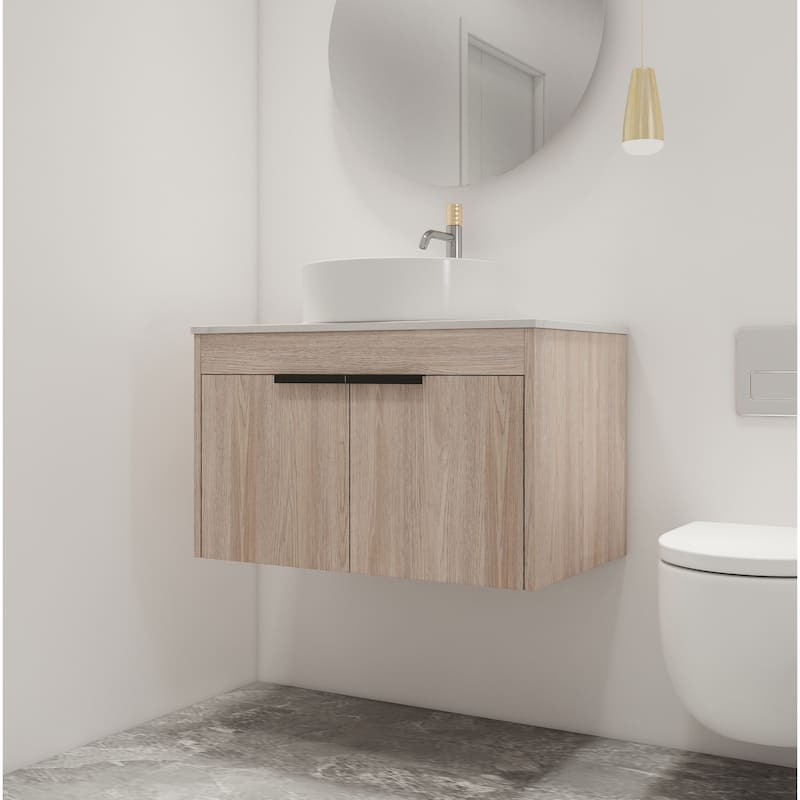 Malwee 24"/30" Floating Bathroom Vanity, Wall Mounted Bathroom Vanity with Ceramic Sink,Soft Close Doors - 29.5"×18.9" - Beige with sink-400