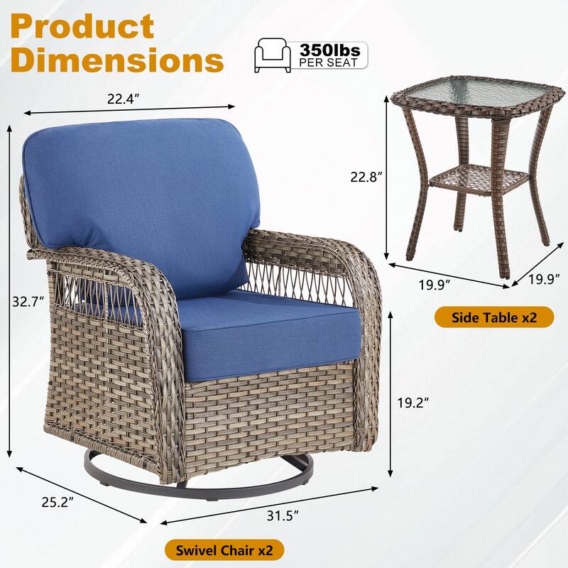 Pocassy Patio Outdoor Sofa Ottoman with Swivel Chair Table Funiture Set.
