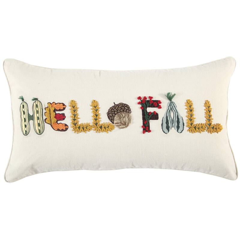 HomeRoots 14" X 14" Yellow and White Thanksgiving Cotton Pillow With Embroidery Edges