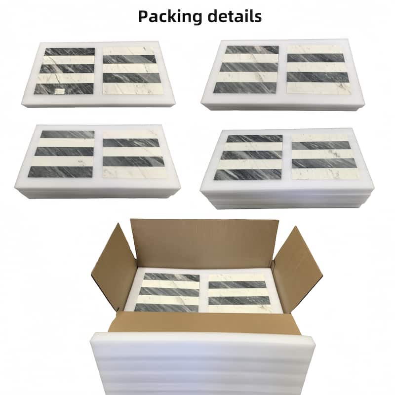 Roomfitters Waterjet Marble Tile for Floor and Wall, Polished Natural Stone, Genuine Marbl, 4-Piece Boxe, White Grey