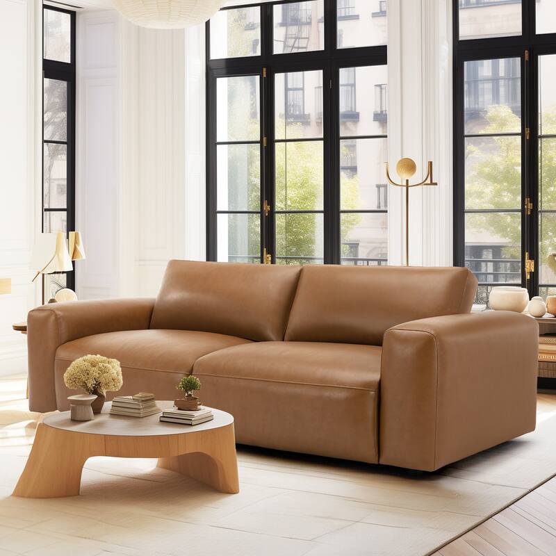 95" Oversized 3-Seater Sofa - Extra Deep Seats & Wide Arms, Down-Filled PU Leather Couch for Living Room, Apartment